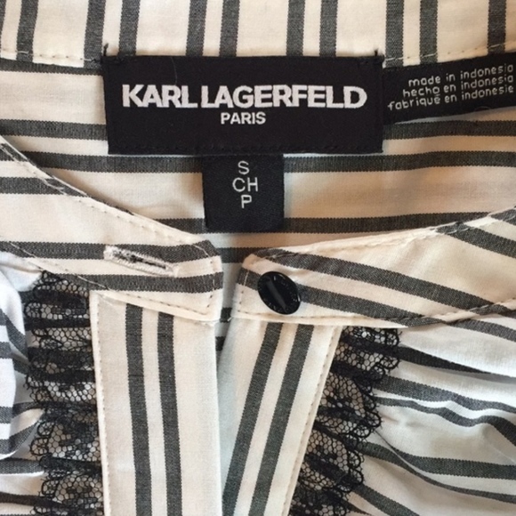 Karl Lagerfield ruffled blouse stripped button - Picture 5 of 5
